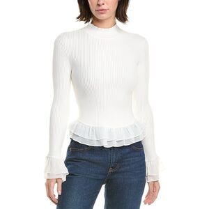Milly Womens  Ruffle Knit Top, White